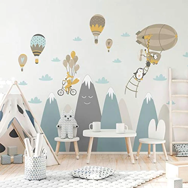 Wandaufkleber, selbstklebend, für Kinder, Riesen-Dekoration, skandinavische Berge für Kinderzimmer, Baby/fliegende Tiere, 65 x 120 cm – Bild 4