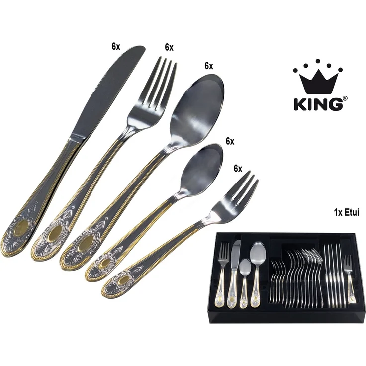 KING Besteck-Set »VIERAILLA GOLD« (31-tlg), 6 Personen, Edelstahl 18/0, mit Dekor in Gold-Optik, inkl. Etui – Bild 1