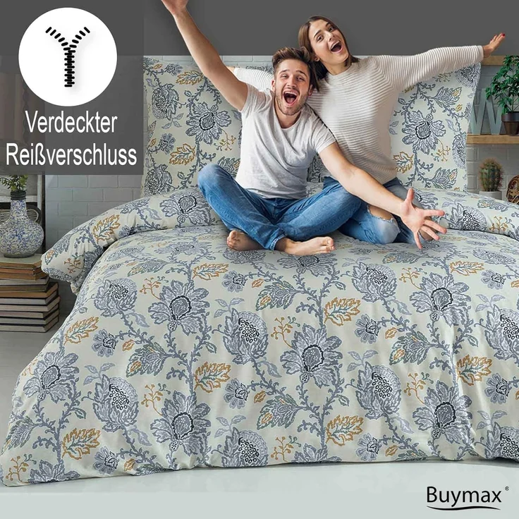 Buymax Bettwäsche, Renforcé, 2 teilig, 135x200 cm, 100% Baumwolle, mit Reißverschluss, Beige Grau – Bild 4