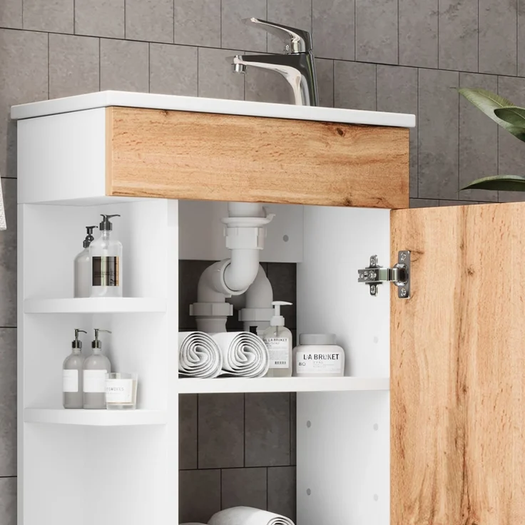 Waschbeckenunterschrank Amadeo Goldkraft Eiche 2 Teile, mit Waschbecken Vicco – Bild 5