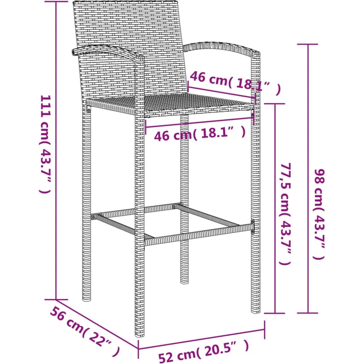 vidaXL 5-tlg. Gartenbar-Set Grau Poly Rattan 3187655 – Bild 10