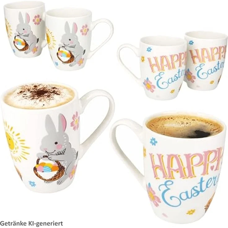 MamboCat Becher MamboCat 6er Set Easter Kaffeebecher 250ml Porzellan Ostern Hase bunt, Porzellan – Bild 2