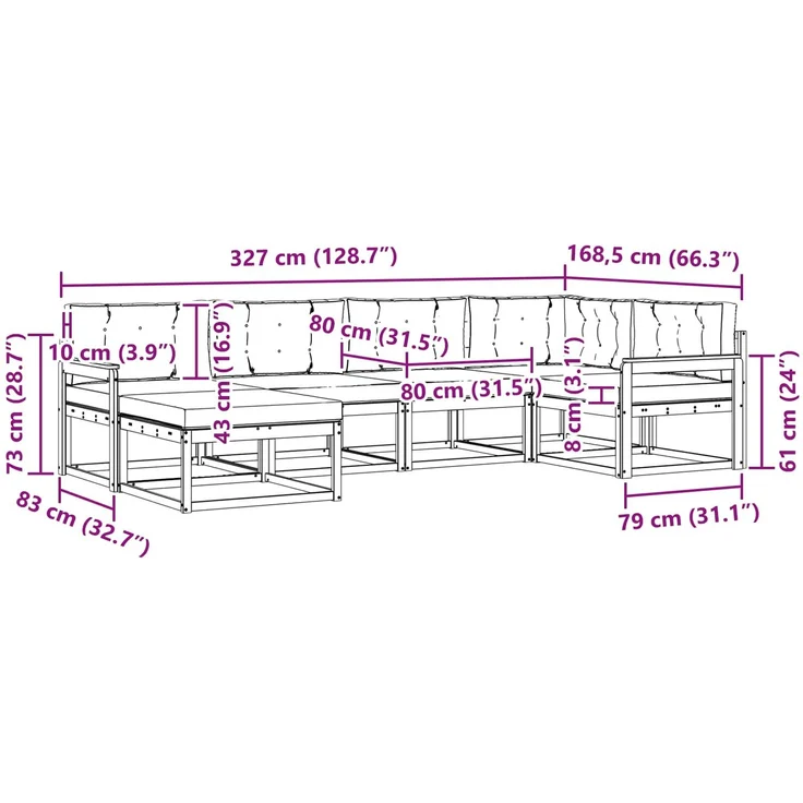 vidaXL Outdoor-Sofagarnitur 6 stk. 6-Sitzer Natur und Anthrazit 3367815 – Bild 9