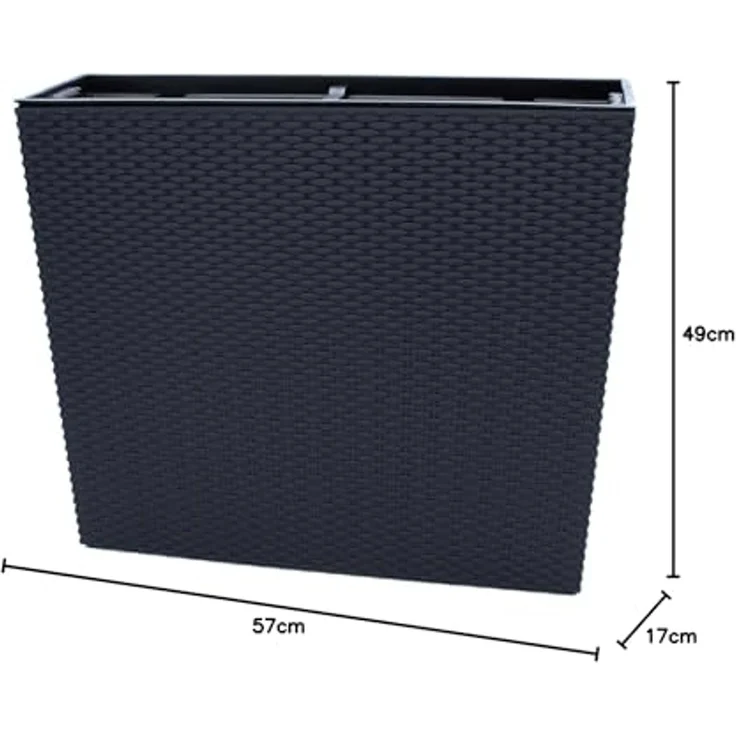 Spetebo Blumenkasten XL Pflanzkasten anthrazit Rattan Optik 57x49 cm (Packung, 1 St, bestehend aus 1 Blumenkübel mit Pflanzschale) – Bild 6