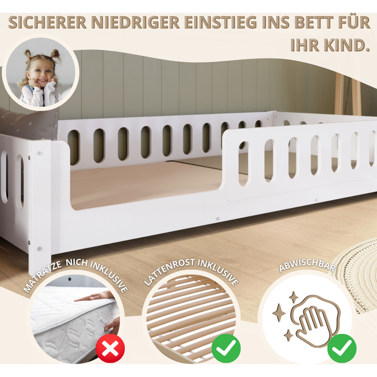 Crazy Pine 'Crazy Ethan' Kinderbett mit Rausfallschutz, Holz weiß, 90x200 cm, Links – Bild 4