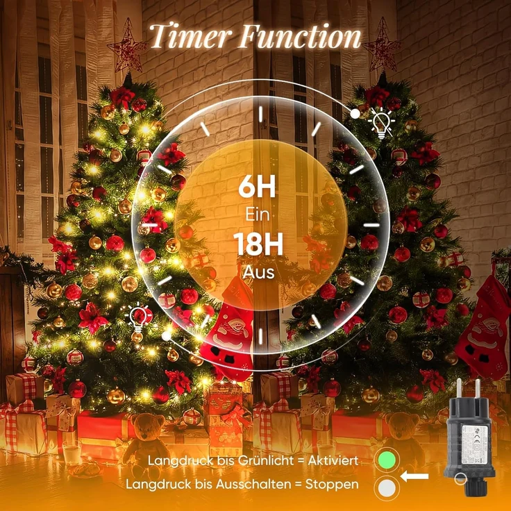 Salcar LED-Lichterkette 2m-100m LED Lichterkette Weihnachtsbaum 20-1660er LED Weihnachtsdeko, 5m 50 LED, 8 Modi und Memory-Funktion, Spritzwassergeschützt – Bild 5