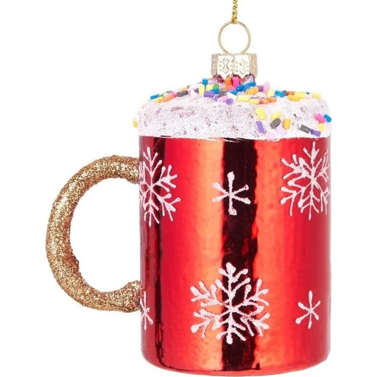 BRUBAKER Christbaumschmuck Kunstvolle Weihnachtskugel Tasse mit Streuseln, mundgeblasene Weihnachtsdekoration aus Glas, handbemalt - ca. 9 cm – Bild 4