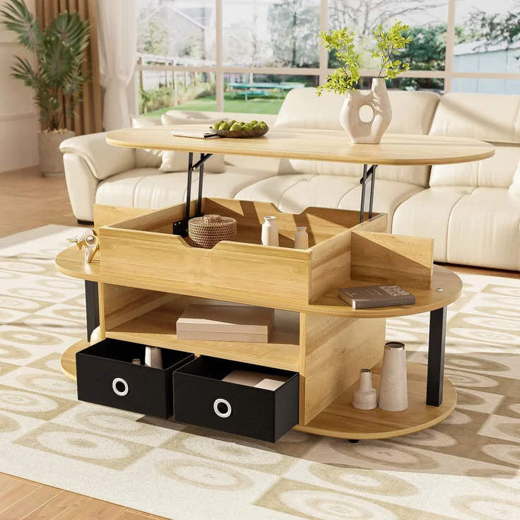 Couchtisch mit Hebefunktion Holzmaserung Schwarz Multifunktion Arbeitstisch & Stauraum – Bild 1