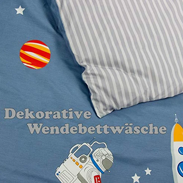 KEAYOO Kinderbettwäsche YZTX, Baumwolle, 2 teilig, Astronaut und Rakete Muster 100% Baumwolle für Kinder – Bild 6