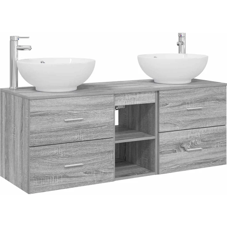 vidaXL Badezimmerschrank-Set 3 stk. Grau Sonoma 129 x 44,5 x 80 cm 3405904 – Bild 2