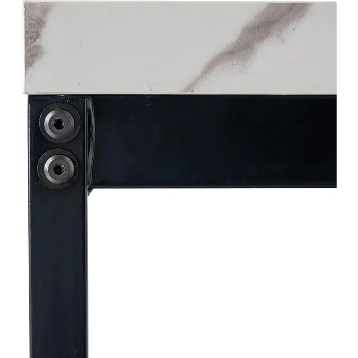 FurnitureR Garten-Esstische aus weißem Marmorimitat, Schlichter und eleganter Stil für 4 bis 6 Personen, Dicke Holzplatte mit Metallstruktur, für Terrasse, Terrasse, Garten, 120 x 70 x 75 cm – Bild 6