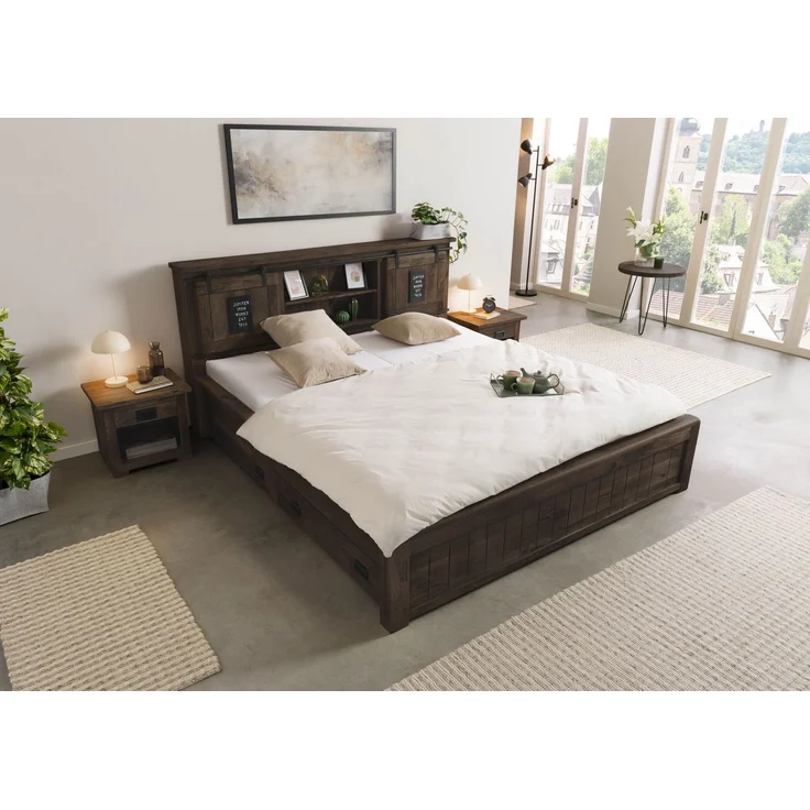 Bett mit Schublade Mango 140x200 grau lackiert RAILWAY #270 – Bild 2