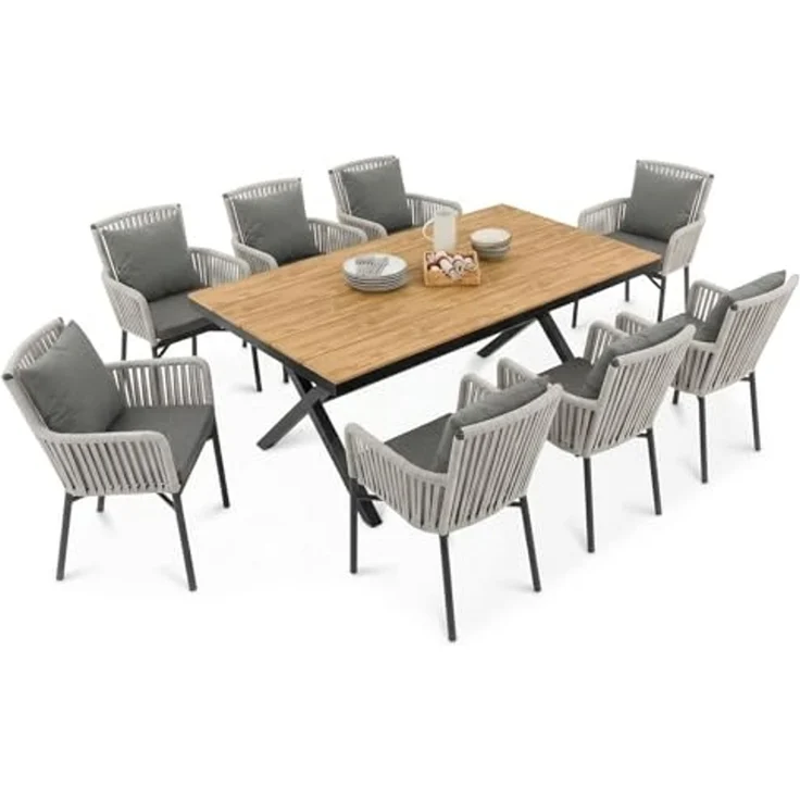 IDIMEX Garten-Essgruppe AFUERA, Gartenmöbelset für 8 Personen, wetterfest robust Grau/Cremeweiß – Bild 2