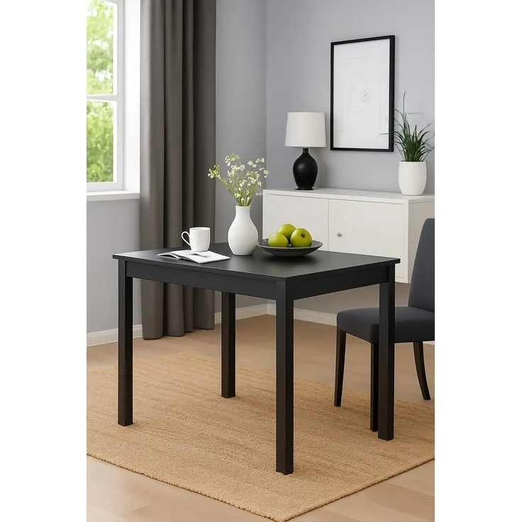 Esstisch ausziehbar 104–164 cm Schwarz Melamin Buche Massivholz, 2 Ansteckplatten