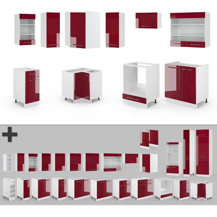 Eckküche Fame-Line Bordeaux Hochglanz/Weiß 190 x 60 cm , AP Anthrazit Vicco – Bild 6