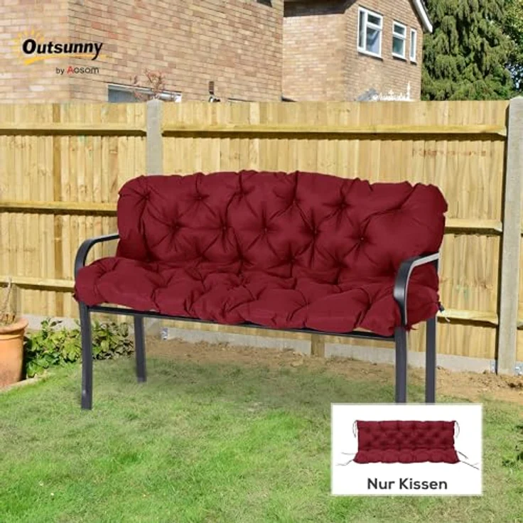 Outsunny Bankauflage 3 Sitzer, 150 x 98 x 8 cm, mit Bändern, Outdoor/Indoor, (Set, 1 St, 1 Sitzkissen), für Gartenmöbel, Fensterbank Sitzbank, Hollywoodschaukel, Rot – Bild 3