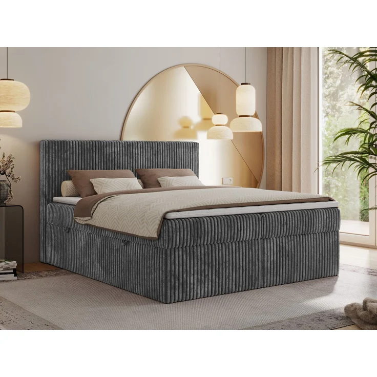 Mks Möbel 'Tiliano' Boxspringbett mit Kopfteil und Topper, Grau, 160x200 cm, H3 – Bild 1