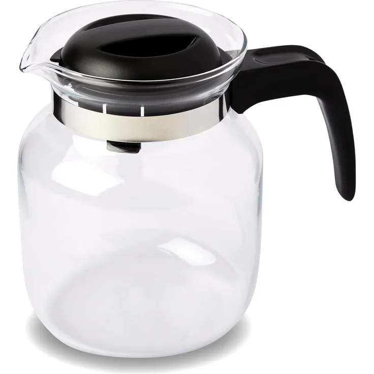 Wenco Premium Glas-Kaffeekanne/Teekanne mit Kunststoff-Deckel, 1,25 l, Transparent, Schwarz (Version 2021)