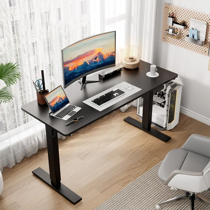 HOMAVO höhenverstellbarer Schreibtisch 60×140 cm, mit Memory- und Anti-Kollisionsfunktion, Höhe 70–117 cm, Schwarz – Bild 2