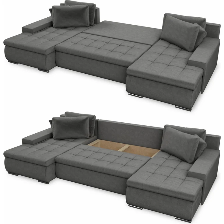Wohnlandschaft mit Schlaffunktion Faris U-Form - Couch, Schlafsofa mit Bettkasten, Couchgranitur mit Bettfunktion, Big Sofa, Bettsofa (Blau (Kronos 09)) – Bild 3