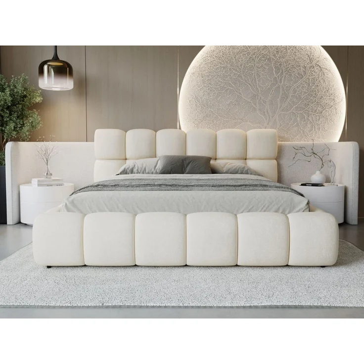 GRAINGOLD Modo Polsterbett 120x200, Doppelbett mit Kopfteil, groß Stauraum, Velour-Stoff, Beige – Bild 4