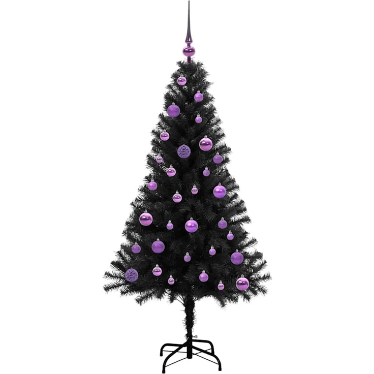 vidaXL Weihnachtsbaum mit LED-Beleuchtung Schwarz 150 cm PVC und Stahl 3396471 – Bild 4