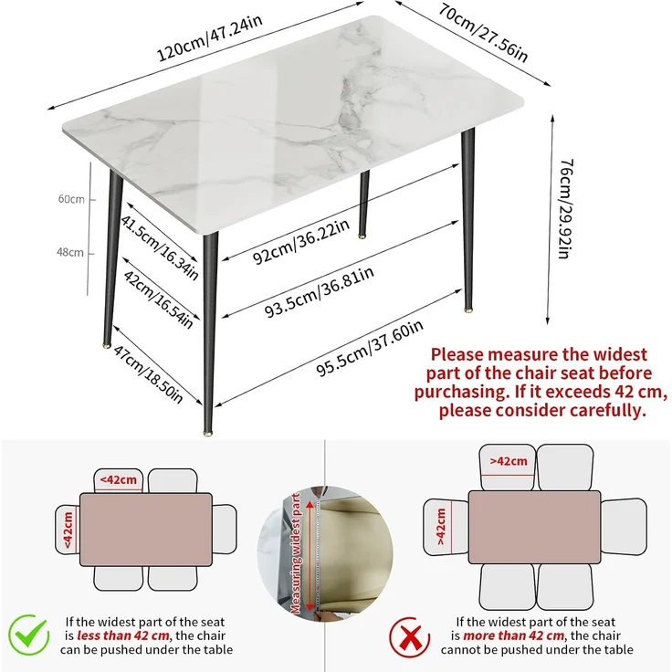 FATIVO Esstisch Esszimmertisch Sinterstein Kchentisch Brotisch 120x70x76 cm Restaurant Luxus Wei? – Bild 3