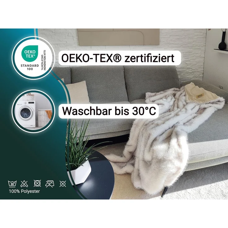 ZOLLNER Kuscheldecke 150x200 cm, Wendedecke 100% Polyester, beige – Bild 5