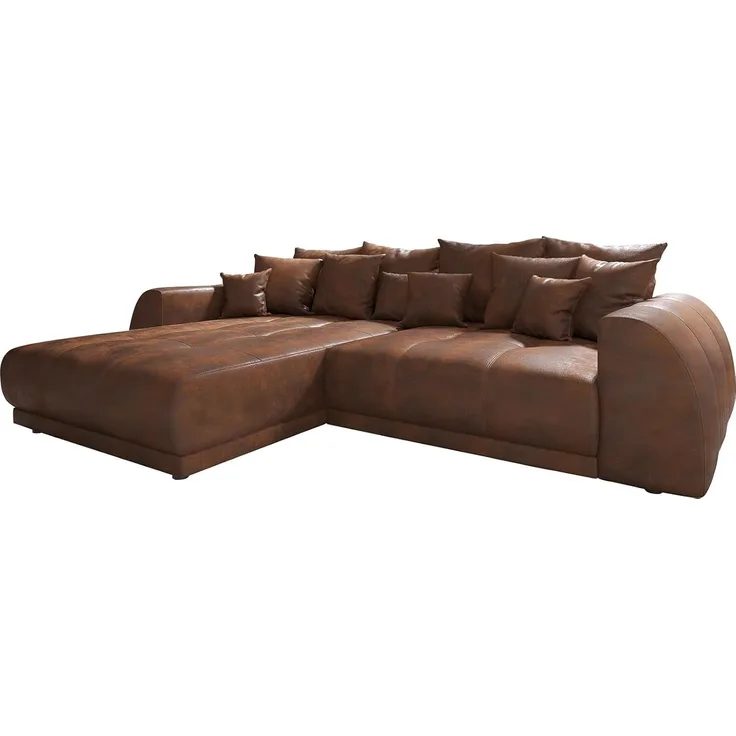 Eckcouch Violetta 300 x 220 cm Lederimitat Braun Recamiere variabel