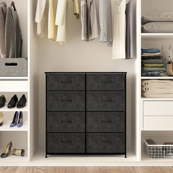 YITAHOME kommode mit Schubladen, Schrank mit 8 Schubladen aus Stoff, Modernen Stil, Stabiler Metallrahmen, Holztischplatte, Aufbewahrungskommode für Schlafzimmer, Wohnzimmer, Flur, Schwarz und Grau – Bild 2