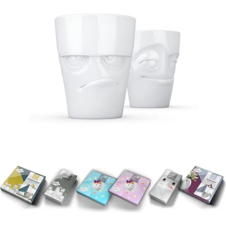 FIFTYEIGHT PRODUCTS Becher Becher Set Nr. 1 - grummelig + verschmitzt + Servietten - OHNE HENKEL, 1-tlg.