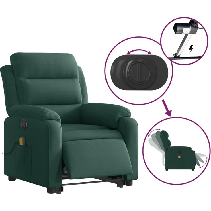 vidaXL Massagesessel mit Aufstehhilfe Elektrisch Dunkelgrün Samt 3205127 – Bild 6