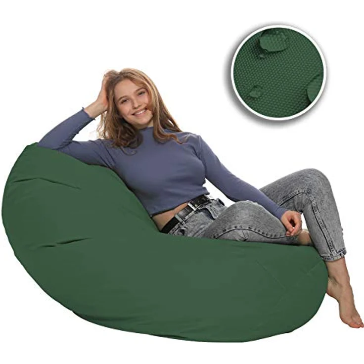 HomeIdeal - Sitzsack XXL Bodenkissen für Erwachsene & Kinder - Geeignet für Gaming oder Entspannen - Indoor wie Outdoor da er Wasserfest ist - mit EPS Perlen, Farbe:Dunkelgrün, Größe:XXL – Bild 10