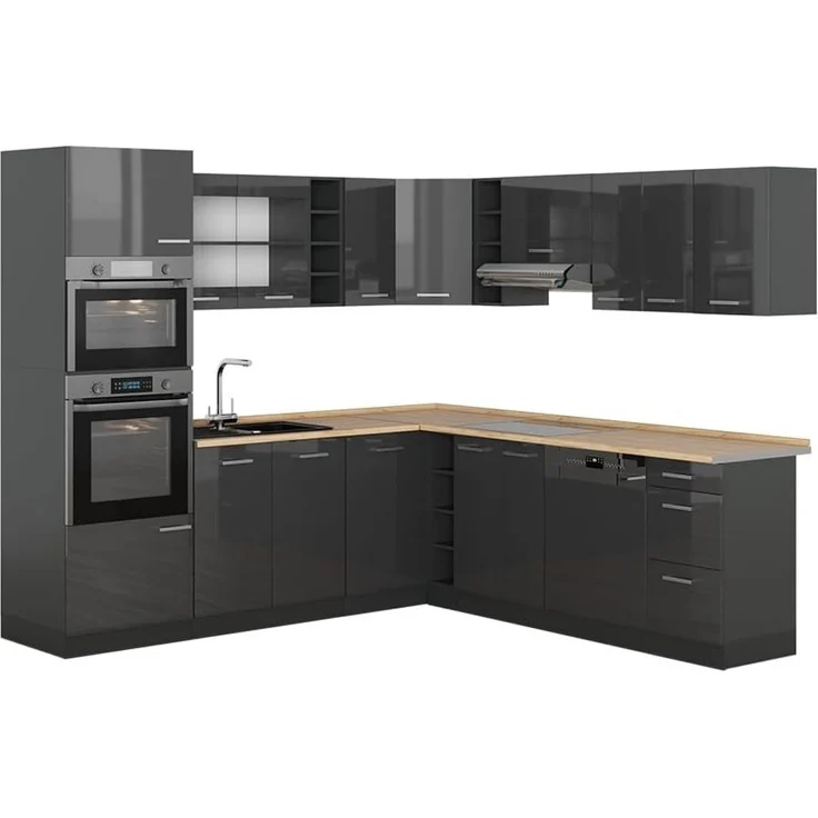 Eckküche R-Line Anthrazit Hochglanz/Anthrazit 247 x 237 cm ohne Arbeitsplatte Vicco – Bild 1