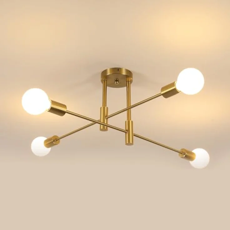 Goeco Vintage Deckenleuchte Kronleuchter E27 Fassung Max. 60W Industrielle 4 Fimmig Gold Deckenlampe Durchmesser 71 cm, Deckenlampen für Wohnzimmer Schlafzimmer Esszimmer, Glühbirnen Nicht Inbegriffen – Bild 2