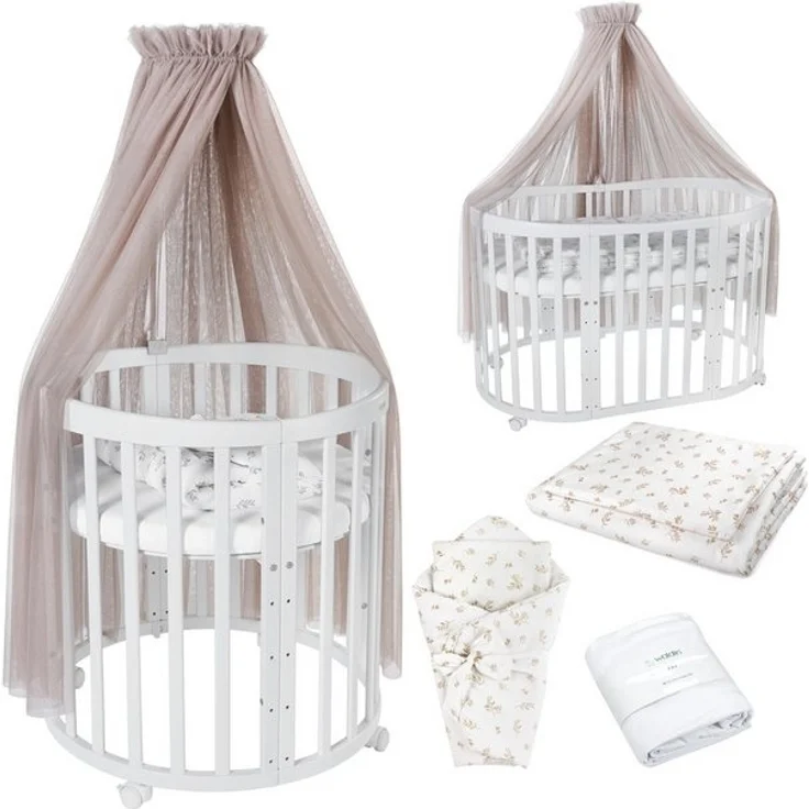 Waldin Babybett Mobiles Babybett OWAL aus Holz 7in1 mit Matratze, mitwachsend – Bild 4