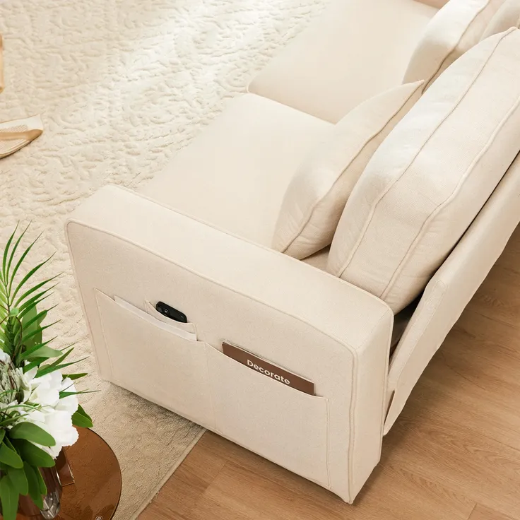 Big-Sofa, 4-Sitzer inkl. loser Zier- und Rückenkissen, Zwischentisch, USB-Anschlüssen, Polstersofa, Wohnzimmersofa, Leinen – Bild 7