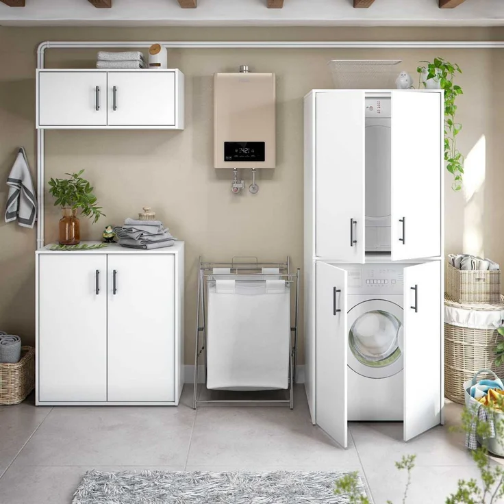 Mehrzweckschrank-Set >LAUNDRY < (4-teilig) Weiß, 2x Umbauschrank, Unterschrank, Hängeschrank – Bild 1