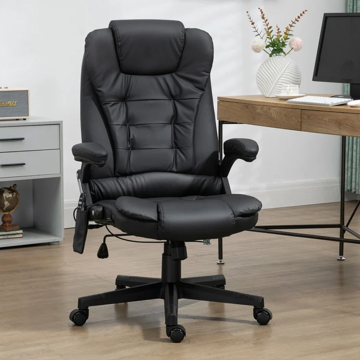 Elektrischer Massagesessel mit Heizfunktion, ergonomischer Bürostuhl mit schwarzem Kunstlederbezug – Bild 4
