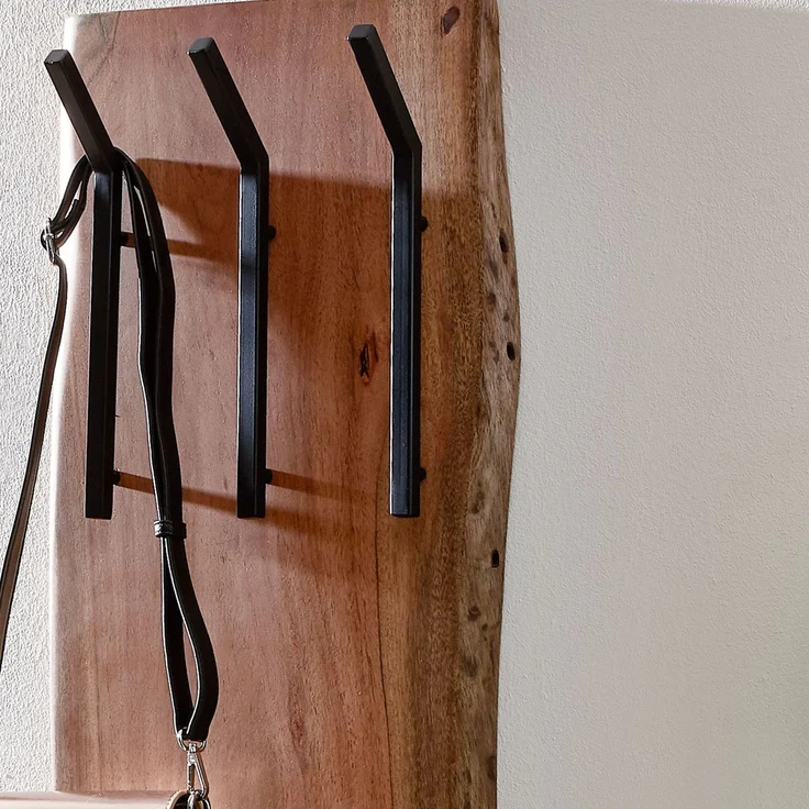 Wohnling Wandgarderobe Akazie Massivholz Metall Hakenleiste 2-reihig 35,5x100x11cm Braun – Bild 12