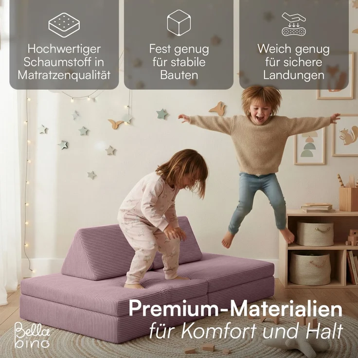 Bellabino 'Nile' Spielsofa, 4-tlg, Cord, pink, faltbare Kindercouch, abnehmbarer & waschbarer Bezug, Kindersofa aus Schaumstoff – Bild 6