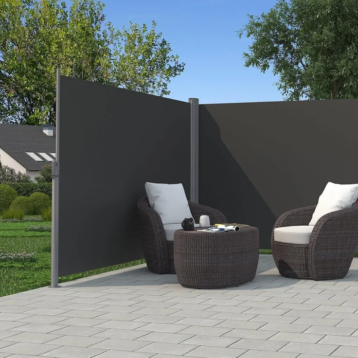 Doppel Seitenmarkise, TÜV SÜD zertifiziert, verdickter Polyester 280g/m², Anthrazit, GSA320G, 160x600 cm – Bild 2