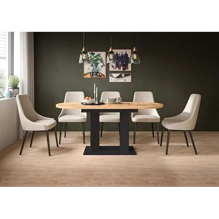 xonox. home – Esstisch Gustav 130-170x76x70 cm in Artisan Eiche Nachbildung und Schwarz – Ausziehbarer Tisch mit Doppelsäule – variabel anpassbar, ummantelte Kanten & einfache Montage mit Anleitung – Bild 6