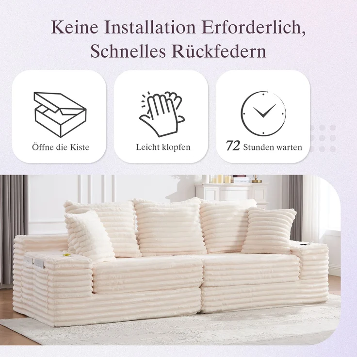 ZUBALIYA Schlafsofa 98x87 cm, mit Stauraum, mit Treppe, mit Leiter, mit Cordbezug, mit Schaumstoffpolsterung, Beige – Bild 6