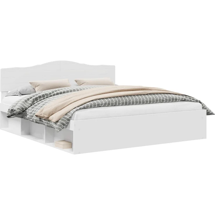 vidaXL Bettrahmen mit Kopfteil Weiß 200 x 200 cm Massives Kiefernholz 3412853 – Bild 1