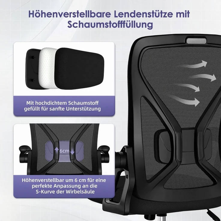 Adormii Bürostuhl Ergonomischer Bürostuhl mit klappbaren Armlehnen und Rückenlehnen (Drehstuhl mit Drehbare, höhenverstellbarer Kopfstütze, geräuscharme Rollen, 90°-135° Wippfunktion Bürostuhl, belastbar bis 150kg, Netz atmungsaktiv, Chefsessel), Leise... – Bild 2