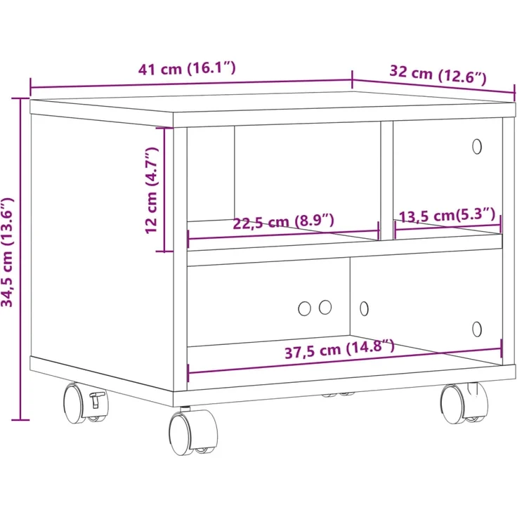 vidaXL Druckerständer mit Rollen Grau Sonoma 41x32x34,5 cm 840616 – Bild 9