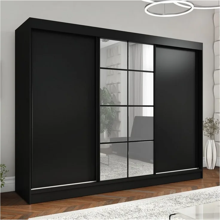 A&J MöbelLand GmbH Schiebetürenschrank ORAV 3-türiger Kleiderschrank mit Spiegel, 4 Schubladen (TOP ANGEBOT! Geräumiger Schrank mit einer Breite von 200 cm und Spiegel, ideal zur Aufbewahrung von Kleidung und Accessoires. 4 Schubladen gratis und viel S...