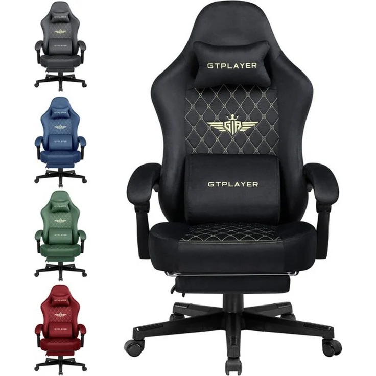 GTPLAYER Gaming-Stuhl Stoff Gaming Chair Ergonomisch Bürostuh PC Stuhl, 150kg Belastbarkeit, Schreibtischstuh mit Federsitzkissen und Fußstütze – Bild 4