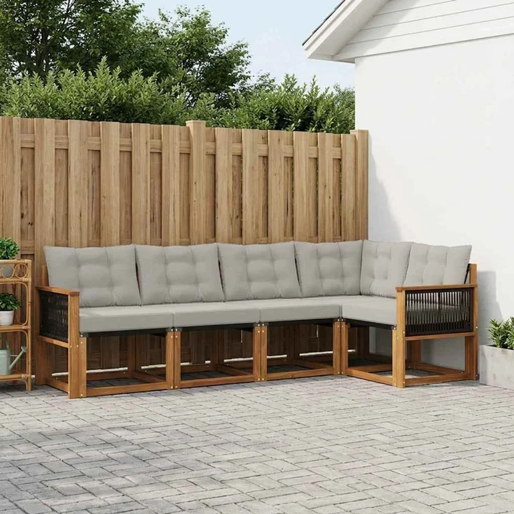 vidaXL Outdoor-Sofagarnitur 5 stk. 5-Sitzer Natur und Hellgrau 3381951 – Bild 1